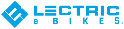 Logo for Lectric eBikes. It features a stylized blue "L" icon to the left, followed by the words "LECTRIC e BIKES." in bold blue text on a transparent background.