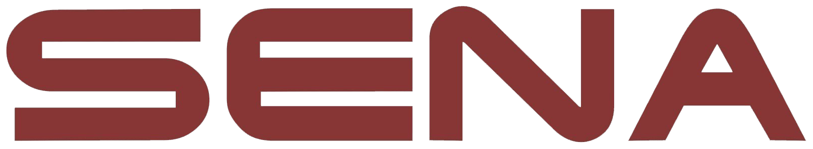 The image displays the word "SENA" in bold, uppercase, stylized maroon letters on a transparent background.